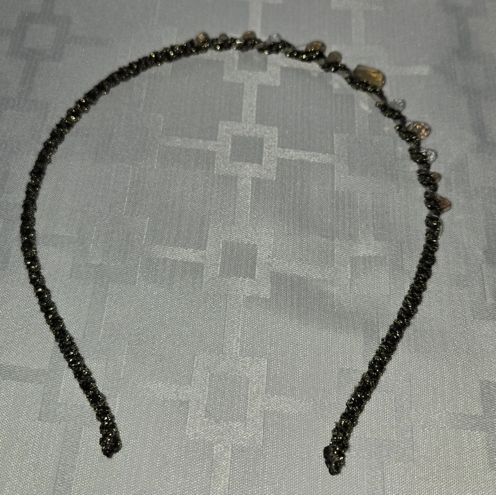 Gold Beaded Headband, Black & Gold Wrapped